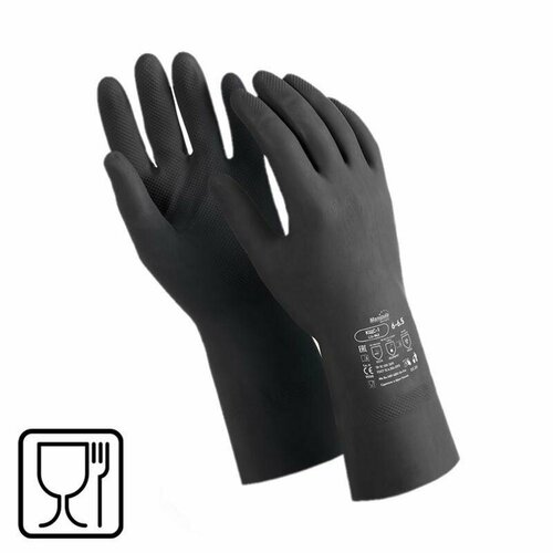 перчатки латексные gloves libry размер 7 s с защитой от скольжения Перчатки защитные латексные Manipula Specialist КЩС-1, черные (размер 7, S), 12 пар (L-U-03/CG-942)