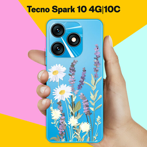 Силиконовый чехол на Tecno Spark 10 4G / Tecno Spark 10C Цветы / для Текно Спарк 10 4 Джи / Текно Спарк 10С силиконовый чехол на tecno spark 10 4g tecno spark 10c красные сердца для текно спарк 10 4 джи текно спарк 10с