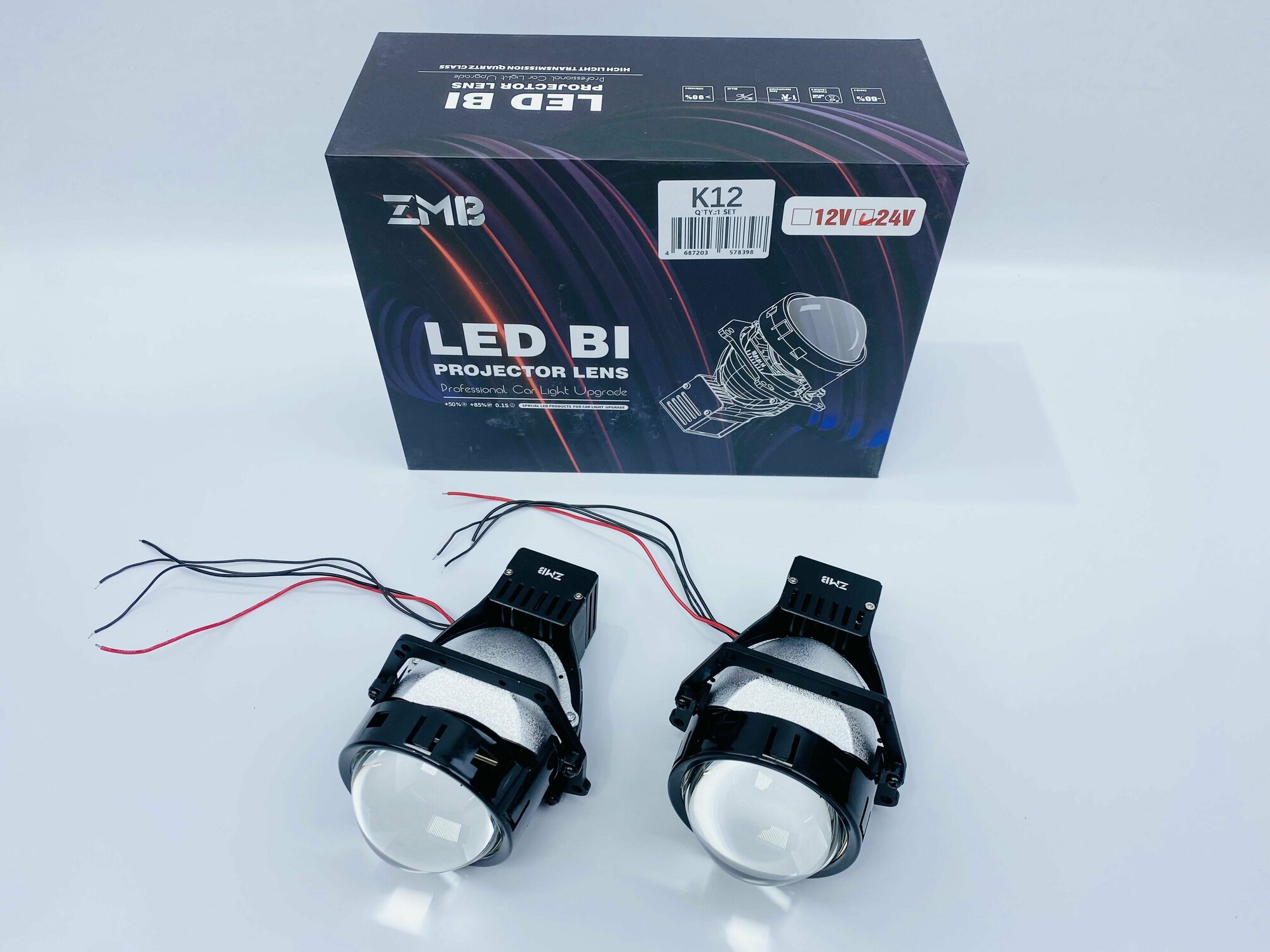 Светодиодные би лед модули ближнего/дальнего света Bi LED ZMB K12 24V 5500K 3.0" комплект 2 линзы