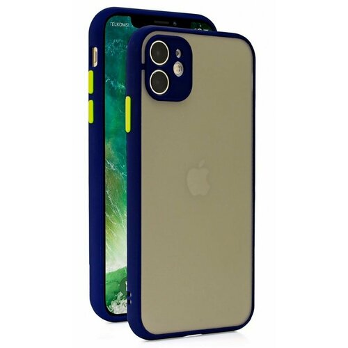 Накладка пластиковая матовая для Apple iPhone 11 с силиконовой окантовкой синяя накладка пластиковая матовая для apple iphone 13 с силиконовой окантовкой сиреневая