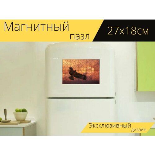 Магнитный пазл Заход солнца, птица, большой ястреб на холодильник 27 x 18 см. магнитный пазл птица добыча ястреб на холодильник 27 x 18 см