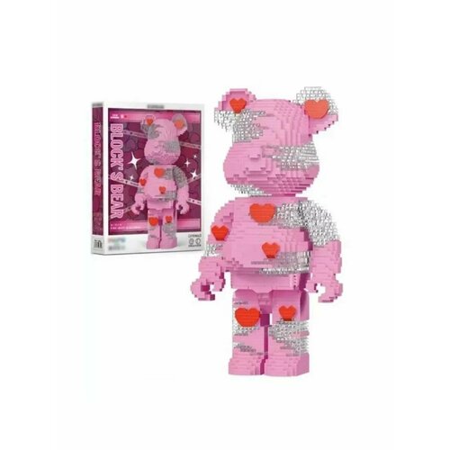 Конструктор Розовый светящийся коллекционный медведь с сердечком из миниблоков 2630 деталей конструктор bear розовый медведь 2630 деталей