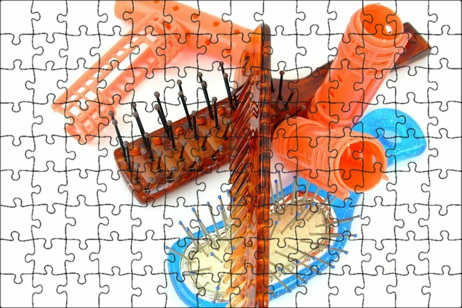 Магнитный пазл "Расческа, гребень, женский пол" на холодильник 27 x 18 см.