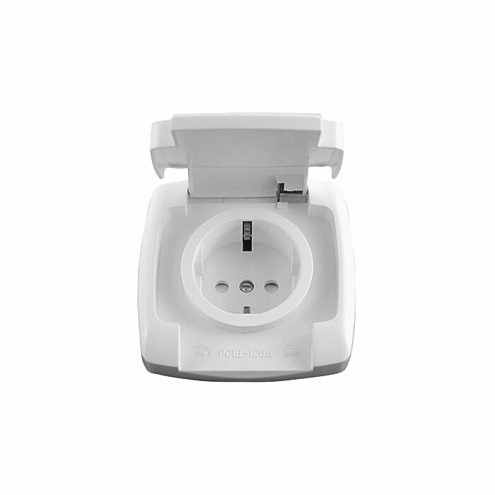 Рондо RA10-125B-BI Розетка одинарная (10 А, IP44, в сборе, открытая установка, шторки, крышка, белая) Schneider Electric - фото №6