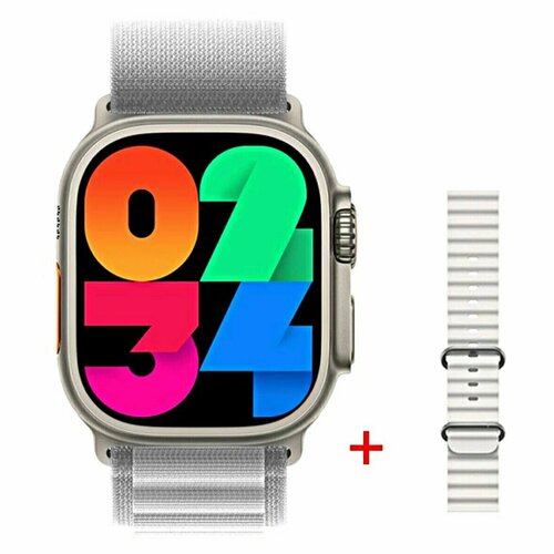 Умные часы 9, Smart Watch HW9 ULTRA MAX Серебристые, 2 ремешка, Flupsic умные часы круглые smart watch gt4 max серебристые 2 ремешка flupsic