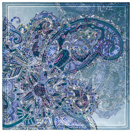фото Платок павловопосадская платочная мануфактура, 65х65 см, фиолетовый, синий