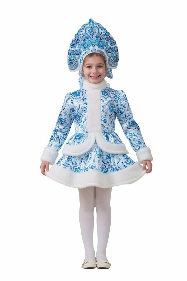 Детский карнавальный костюм Снегурочка Гжель Батик, рост 134 см