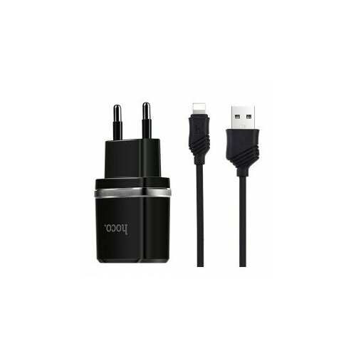 HOCO Аксессуар HC-64107 C12 Сетевое ЗУ + Кабель Lightning 1m 2 USB Выход: 12W Black hoco hc 12998 c72a сетевое зу кабель lightning 1m 1 usb выход 10 5w white