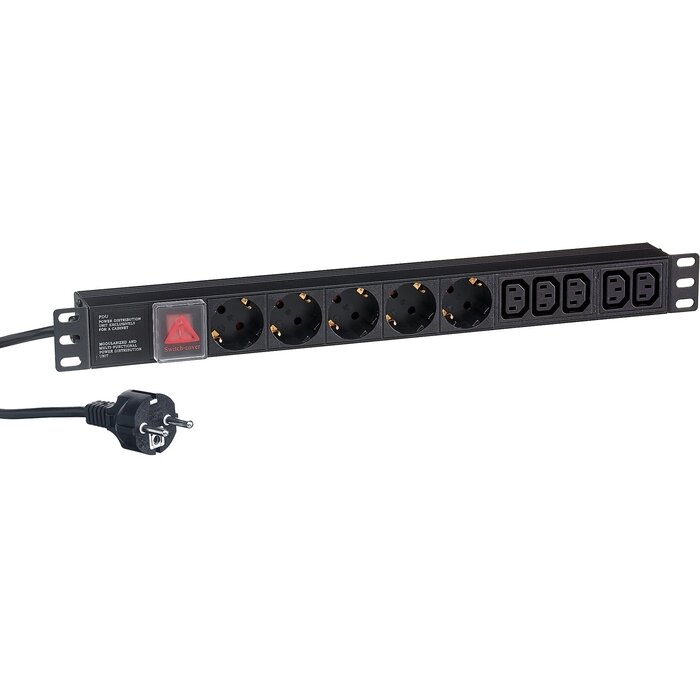 Exegate EX280867RUS Блок розеток ExeGate ServerPro PDU-19H009 Al-5C135S-EU2.5-SW, 19",1U,алюм,5C13,5Sch,евровилка,2.5м - фото №6