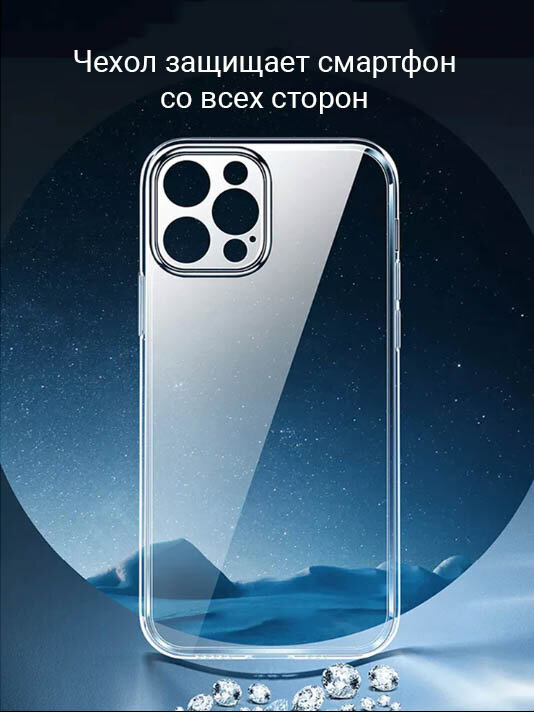 Чехол для iPhone 15 Pro Max / на Айфон 15 Про Макс с защитой камеры силиконовый Прозрачный — фото 1