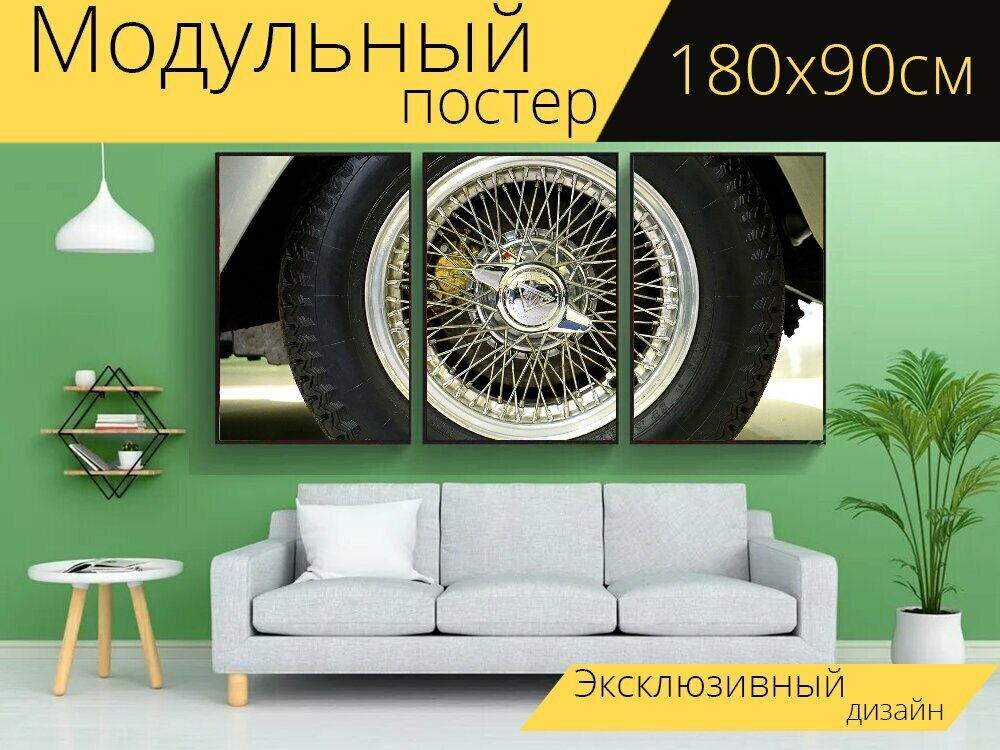 Модульный постер "Проволочное колесо, машина, колесо" 180 x 90 см. для интерьера