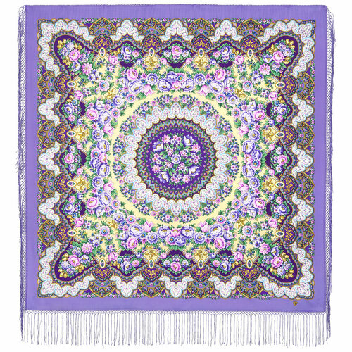 фото Платок павловопосадская платочная мануфактура,135х135 см, фиолетовый, мультиколор