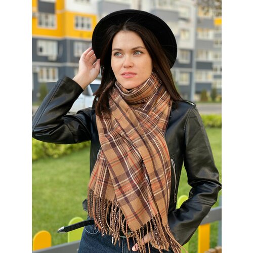 Палантин , 200х70 см, коричневый, горчичный