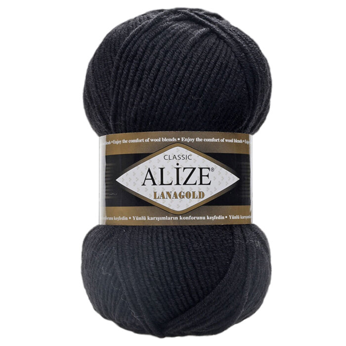 Пряжа для вязания Alize Lanagold classic (Ализе Ланаголд классик), цвет: черный (60), состав: 49% шерсть, 51% акрил, вес: 100 г, длина: 240 м