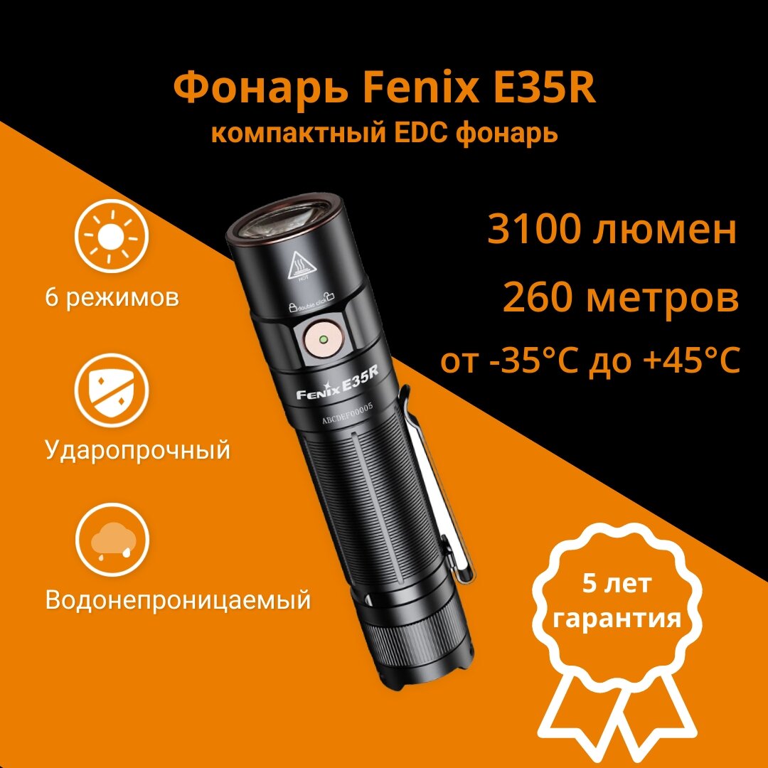 Фонарь светодиодный мощный аккумуляторный Fenix E35R 3100 Lumen EDC/Search 21700