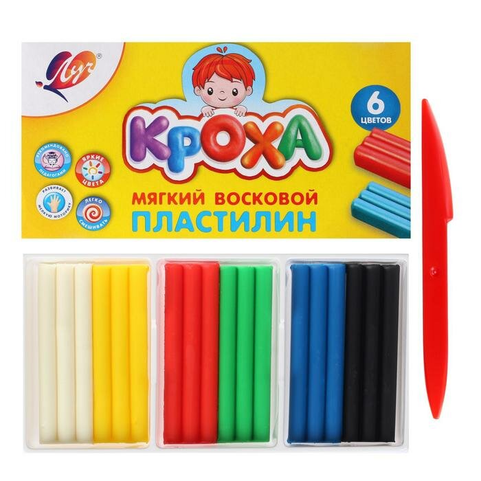 Пластилин Луч мягкий "Кроха", 6 цветов, 99 гр, со стеком (12С 863-08)