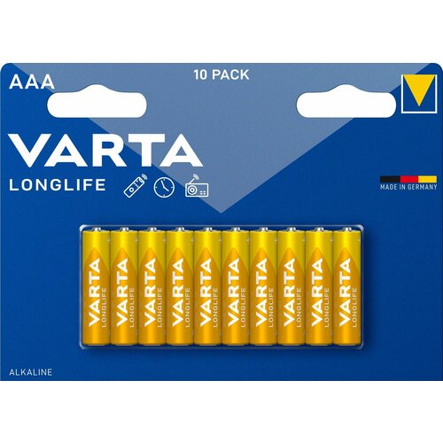 Батарейки VARTA LONGLIFE LR03 AAA, мизинчиковые 10 шт батарейки varta longlife power high energy lr03 aaa bl4 alkaline 1 5v 4903 4 40 200