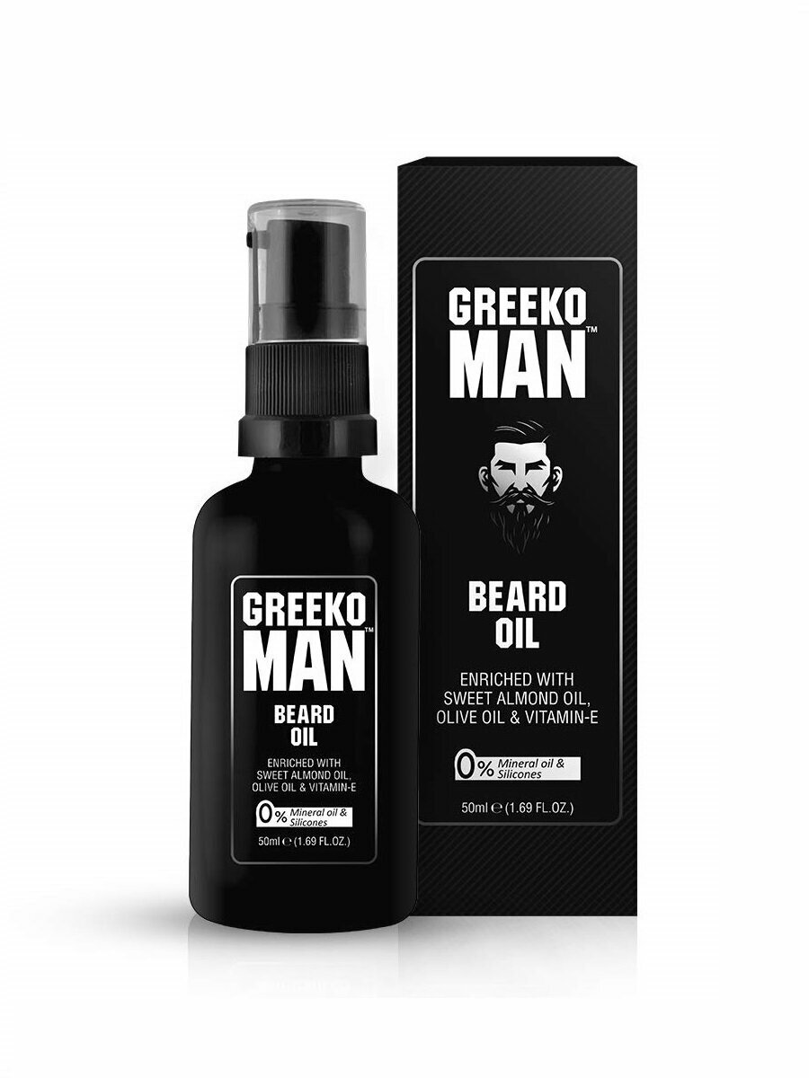 Масло для бороды и усов Грико Мэн / Greeko Man Beard Oil VASU обогащенное маслом Миндаля и Оливы, 50 мл