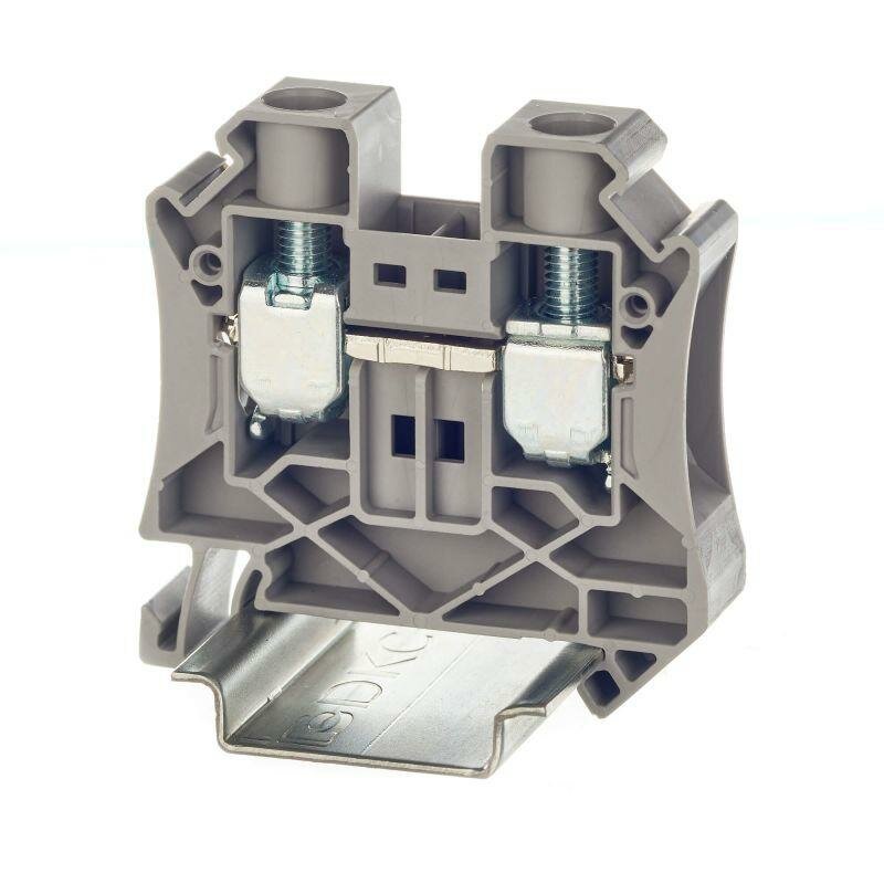 фото Клемма проходная винтовой зажим 2 точки подключения 16кв. мм сер. DKC TUR-16