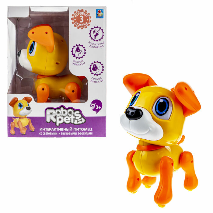 Интерактивная игрушка 1TOY RoboPets робо-щенок Ретривер со световыми, звуковыми и эффектами движения