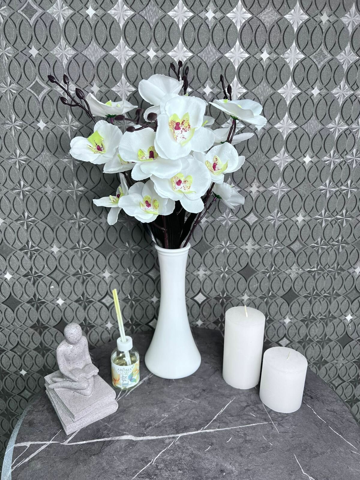 Искусственные цветы орхидея 40 - 45см белая