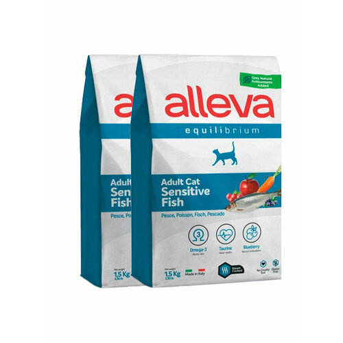 ALLEVA Полнорационный корм SENSITIVE для взрослых кошек с рыбой. 0,4 кг. х 2 шт. alleva полнорационный корм sensitive для взрослых кошек с рыбой 1 5 кг х 4 шт
