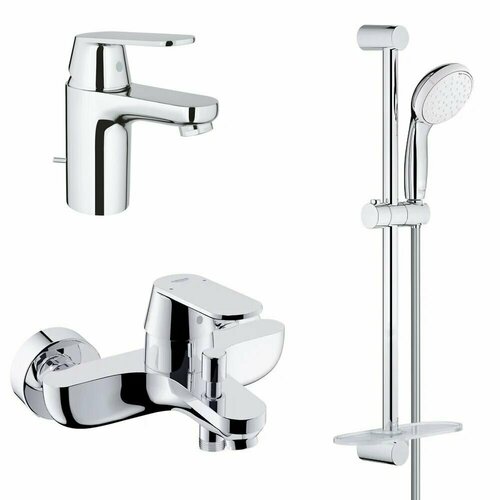 Комплект смесителей для ванной 3 в 1 Grohe Eurosmart Cosmopolitan S-Size с донным клапаном, хром комплект смесителей для ванной 3 в 1 grohe eurosmart cosmopolitan s size с донным клапаном хром