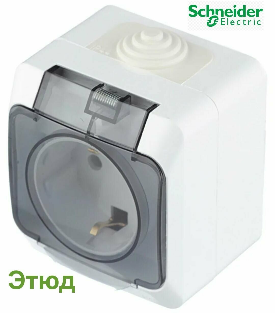 Розетка Schneider Electric Этюд PA16-044B 1-местная, ОП, 16А-250В, с/з, шторки, крышка - фото №8