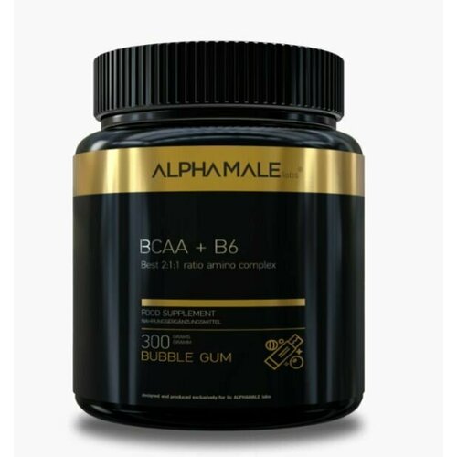 фото Аминокислоты bcaa + b6 apple премиум 2:1:1 (бцаа) alphamale labs, 300 г, вкус: бабл-гам