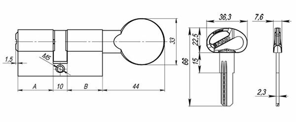 Комплектующие К Замкам Цилиндровый механизм Fuaro (D-PRO502) D-PRO5002 Knob 80 (30+10+40) CP хром 5Key