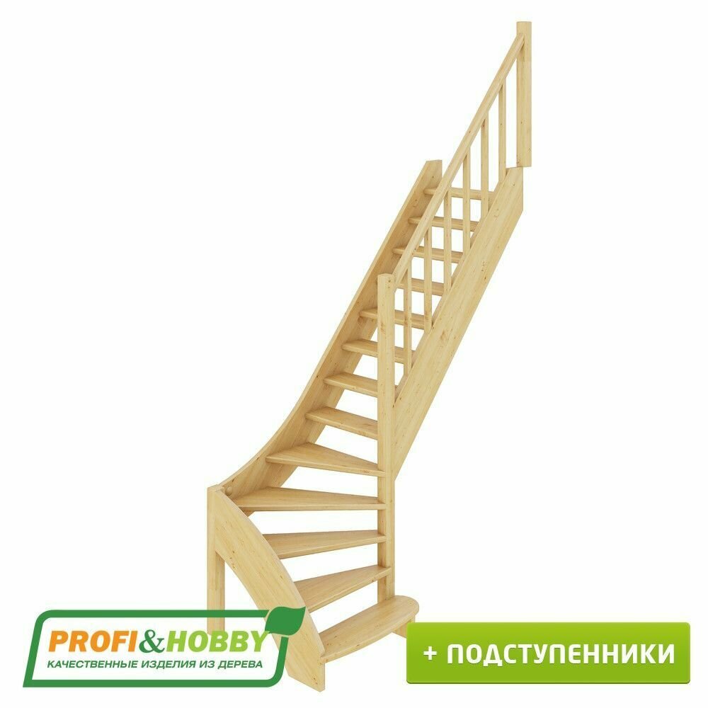 Деревянная лестница на второй этаж из массива сосны ЛС-07м/3 "Правая" с подступенниками