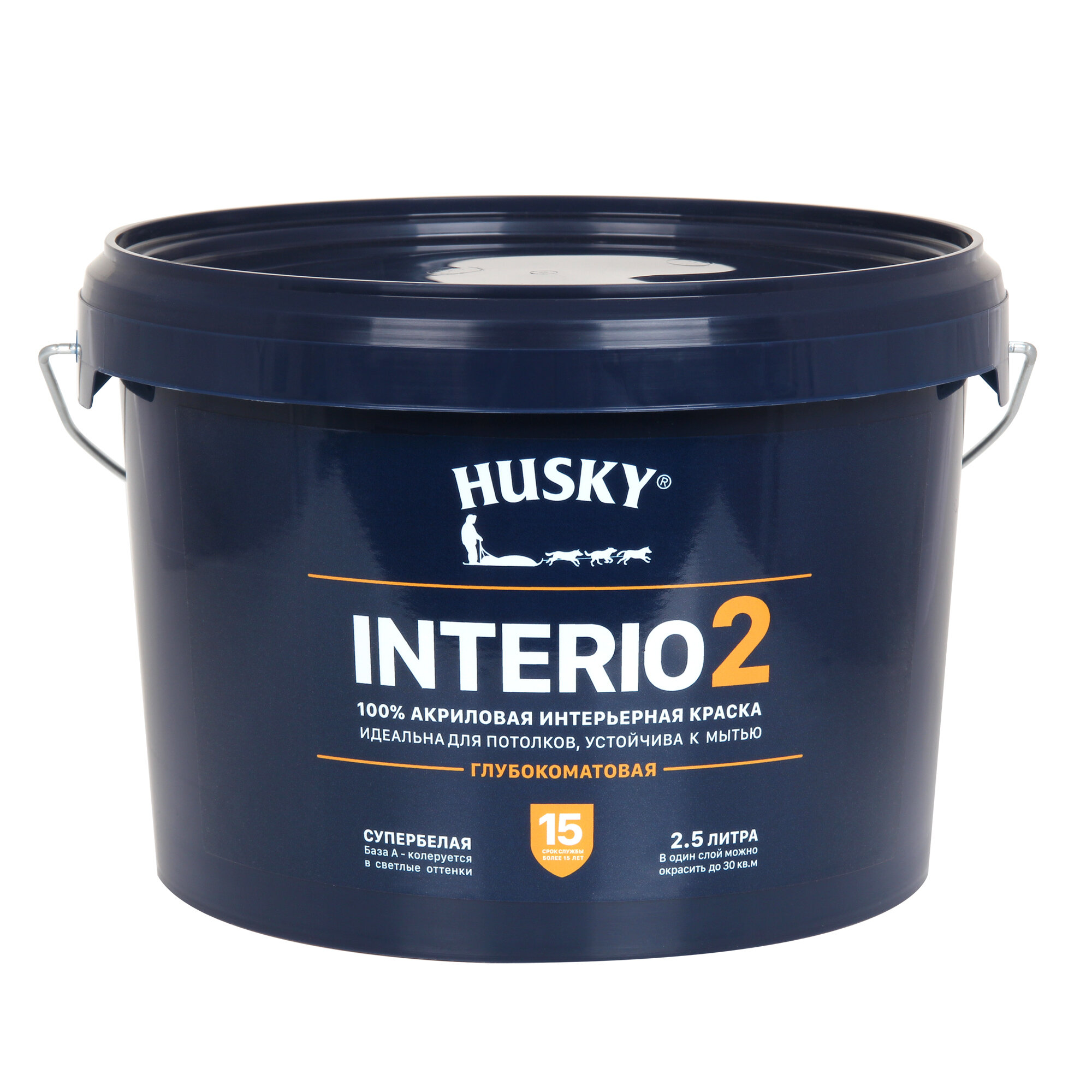 Краска для стен и потолков глубокоматовая белая HUSKY INTERIO 2 2,5 л
