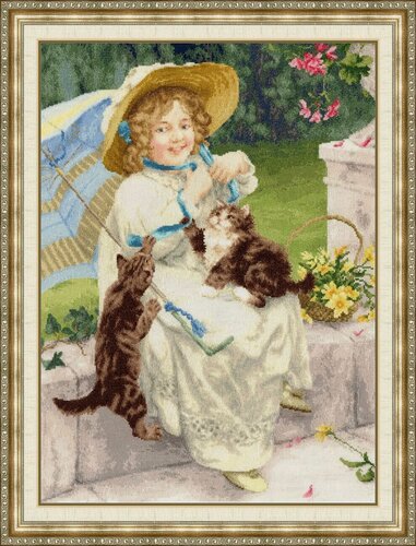 Изображение товара Набор для вышивания Золотое Руно ЧМ-081 "Забавные котята", вышивка крестом, размер 45 на 33,5 см, мулине хлопок