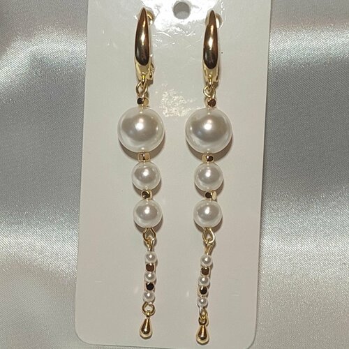 Серьги  жемчуг белый Snake в позолоте 18К, размер 65 мм, золотой