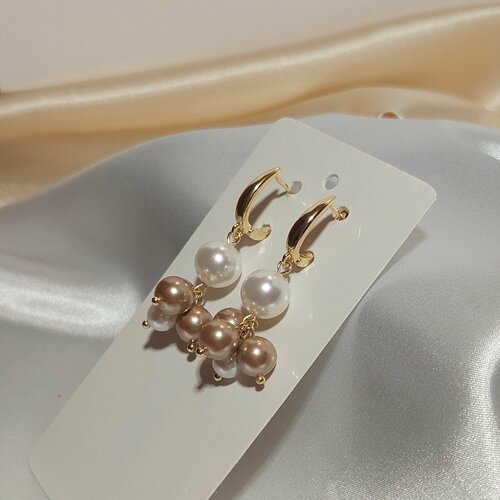 Серьги  Жемчужный песок позолота 18К, металл, размер 40 мм, коричневый, белый