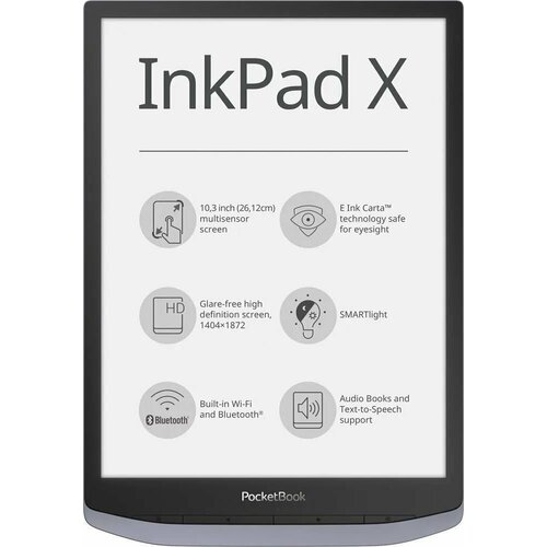 Электронная книга PocketBook InkPad X Pro Mist Grey, Android 8.1, стилус и чехол в комплекте (PB1040D-M-WW)