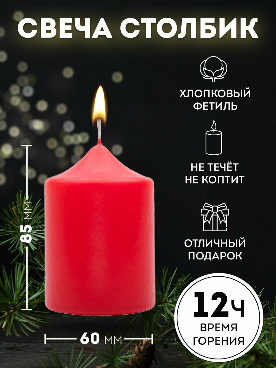 Свеча интерьерная MITHRIL цилиндрическая столбик 8.5х6 см красная