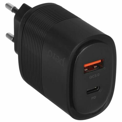 Сетевое зарядное устройство PERO TC11 USB-A QC3.0 + USB-C PD, 45W черный - фото №2