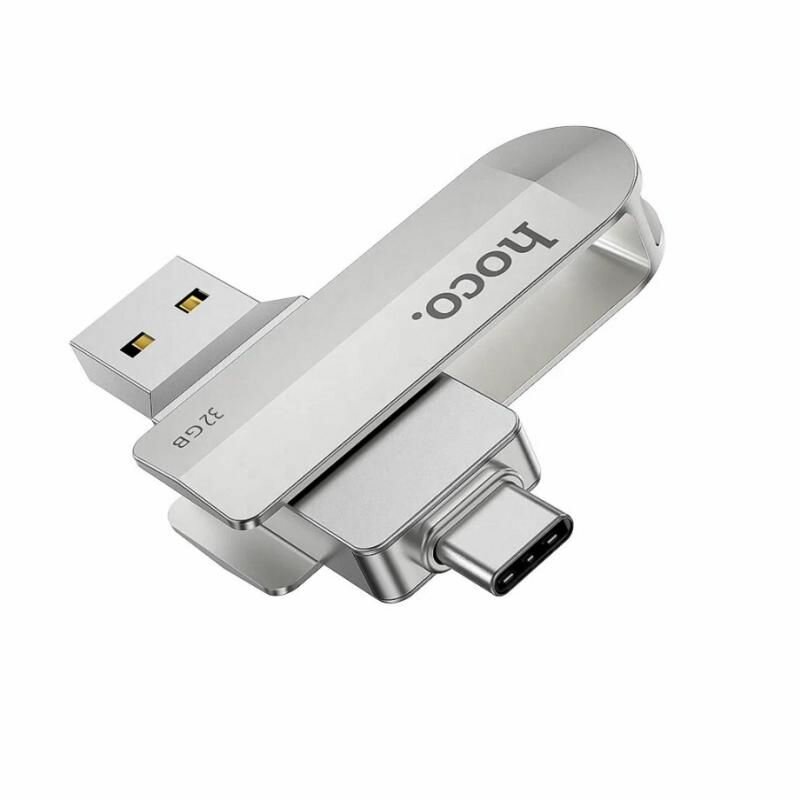 Карта памяти USB 3.0 + USB-C 64 Gb Hoco UD10 Wise <серебро>