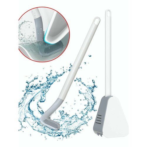 Ершик для унитаза клюшка серая с контейнером гибкая мягкая щетка с длинной ручкой щетка для чистки туалета 479₽