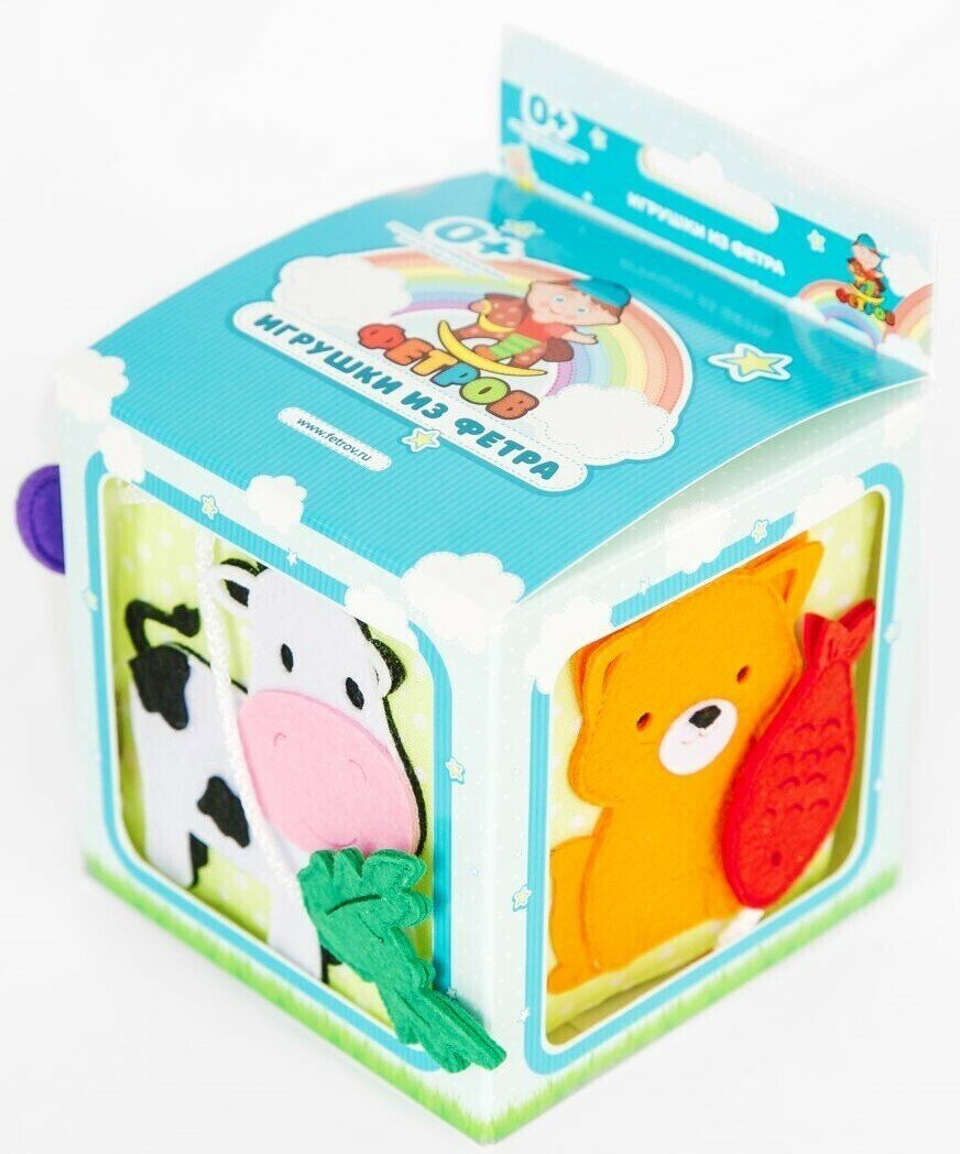 Развивающий мягкий игровой кубик на липучках "Кто что ест", Бизикубик из фетра для малышей