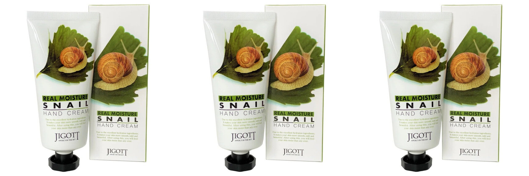 Увлажняющий крем для рук с муцином улитки Jigott, Real Moisture Snail Hand Cream, 100 мл, 3 штуки