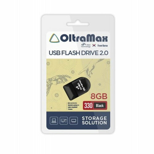 Флеш-накопитель 8Gb OltraMax 330, USB 2.0, пластик, чёрный