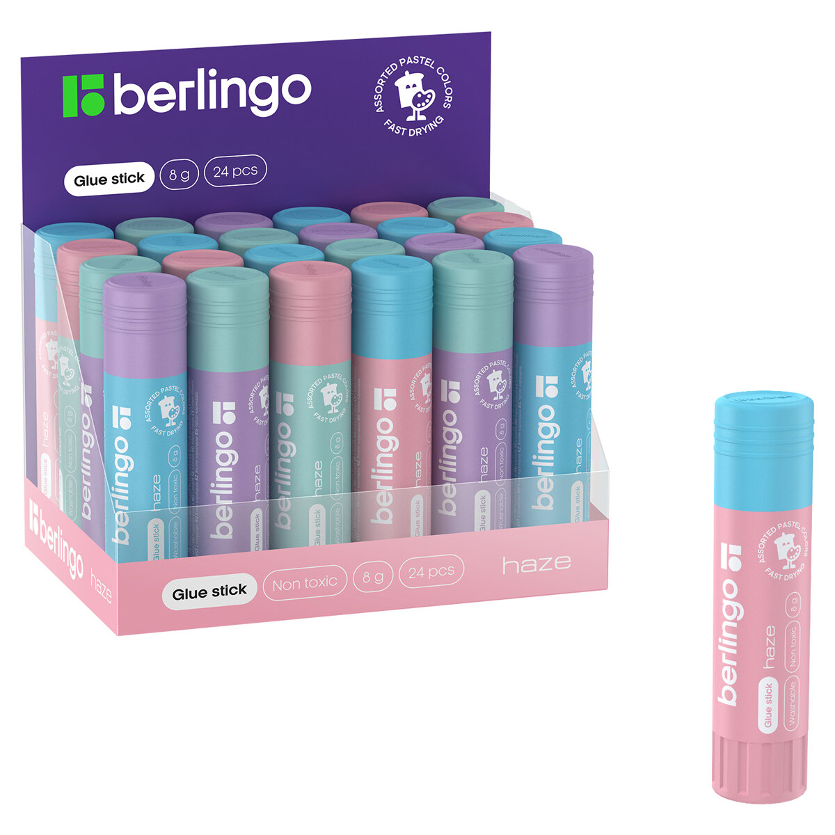 Клей-карандаш Berlingo "Haze", 08г, ПВП, 24 штуки