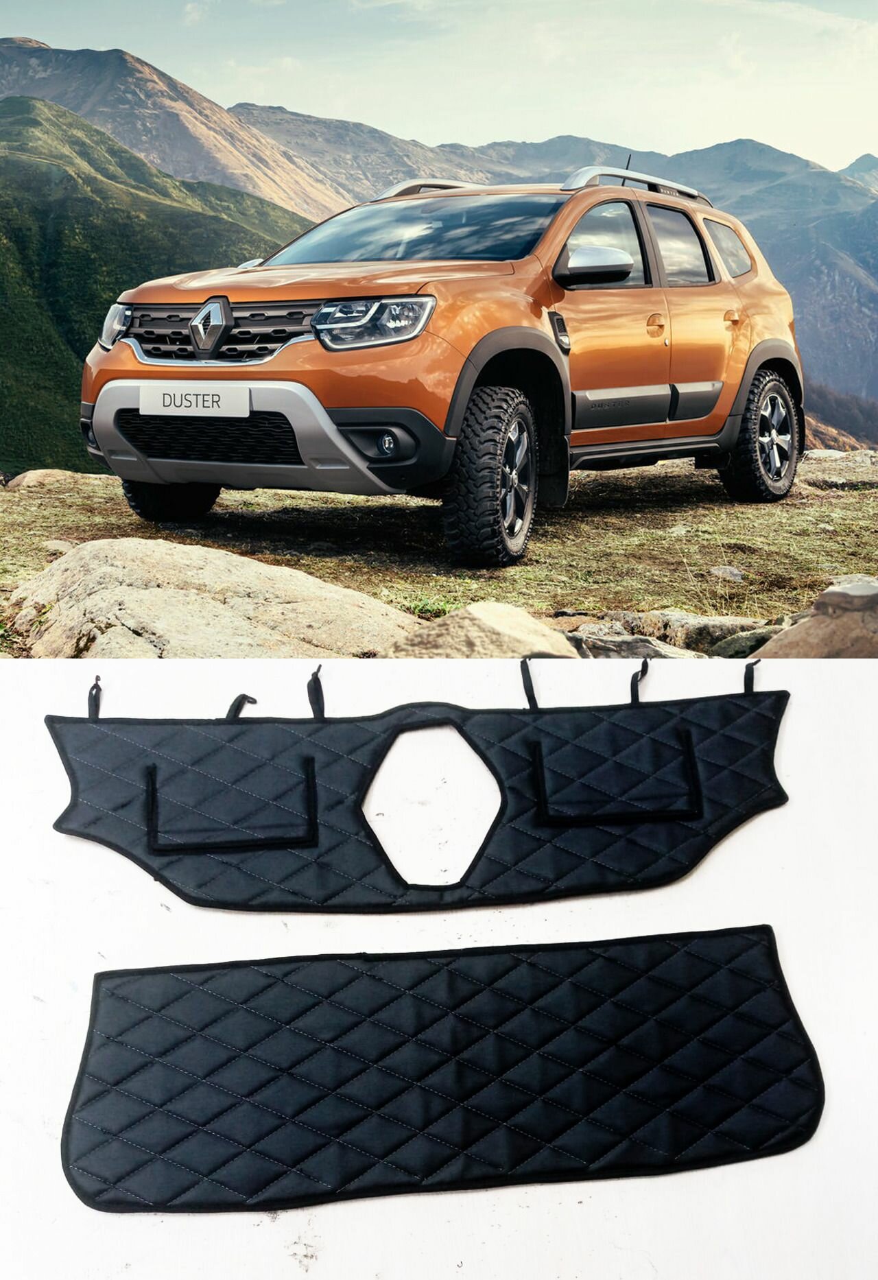 Утеплитель радиатора для Renault Duster 2020- 2023(Рено Дастер) Комплект на крючках с клапанами