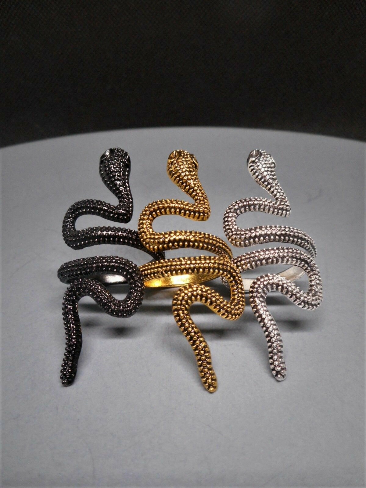 Кольцо Змея бижутерия женское мужское (Комплект колец серебряное золотое черное)