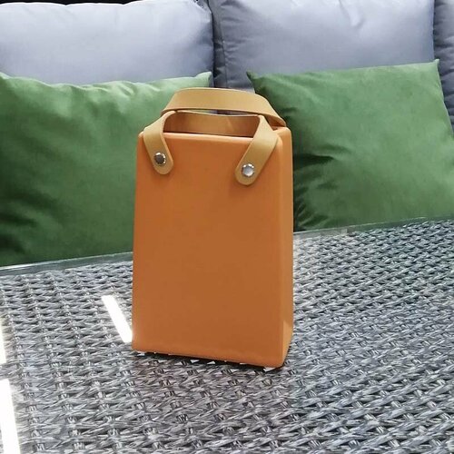 Ваза для цветов сумка с ручками керамическая оранжевый 12х6х18 см