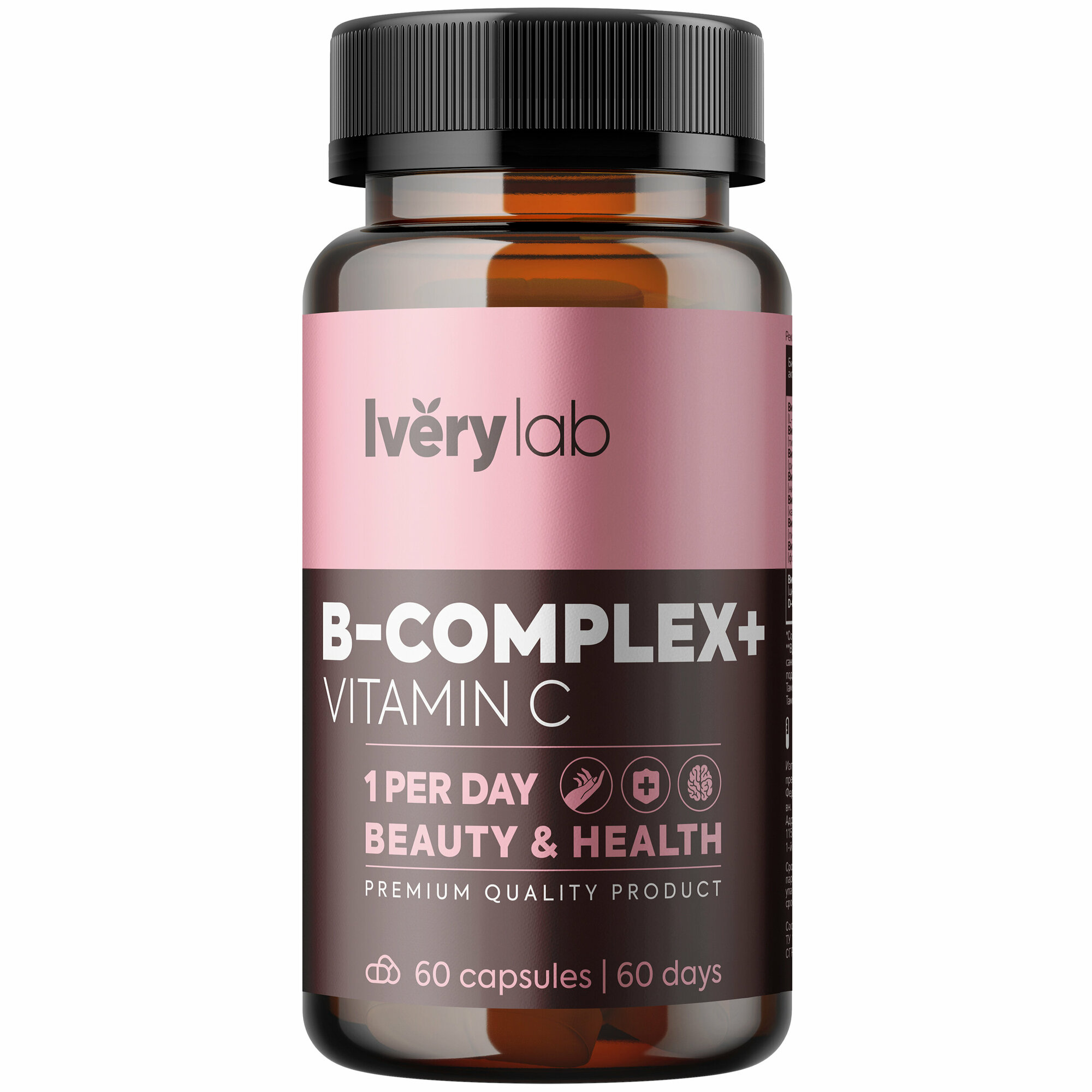 Витамины группы В и витамин С Iverylab B-Complex + Vitamin C, БАД в капсулах для иммунитета, зрения, кожи, 60 капсул