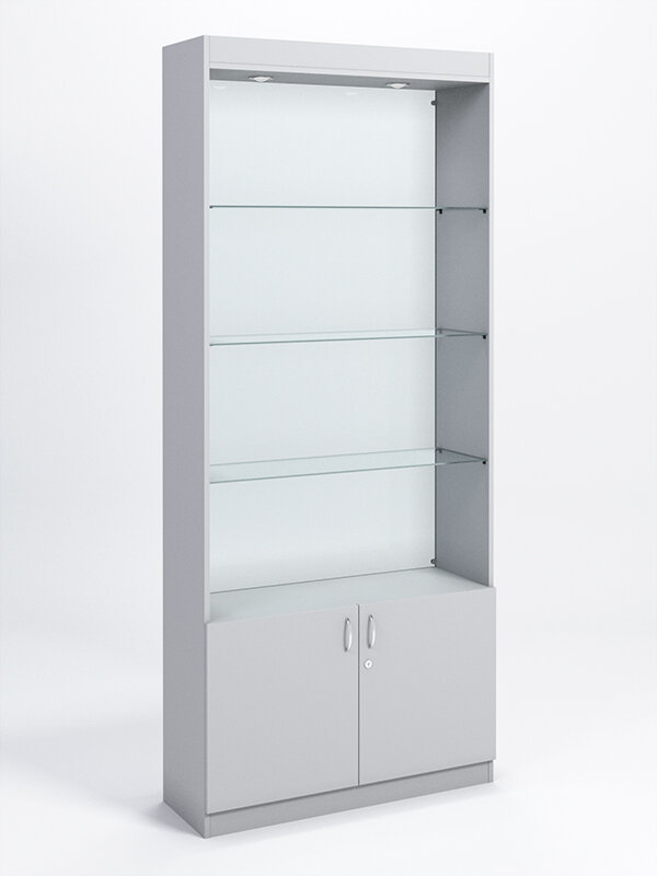 Витрина №300-2 (без дверок, задняя стенка - стекло), Серый 90 x 30 x 210 см