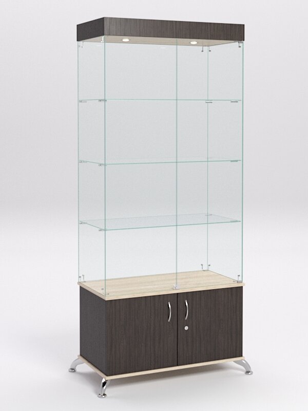 Витрина стеклянная "прима классик" №1 (с дверками, задняя стенка - стекло), Орех 90 x 47 x 217 см